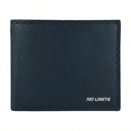 No Limits Portafoglio Uomo In Vera Pelle, Protezione RFID, Porta Carte di Credito, Elegante Con Scatola, SENZA PORTAMONETE Blu e Antracite