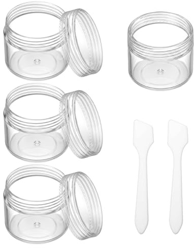 4PCS Travel Pots, 20ml Plastic Wide Mouth Travel Containers for Toiletries with Lids Leakproof Small Plastic Pots with 2 Pcs Spatulas for Creams, Lotion, Cosmetics, Glitter Nail Art, Transparent