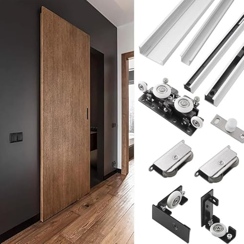 Sliding Door Kit Concealed Sliding Door Hardware with Soft Close, 1.2m Invisible Trackless Sliding Ghost Door Kit for Single Wooden Door, Barn Door Track,1.2m/3.9ft