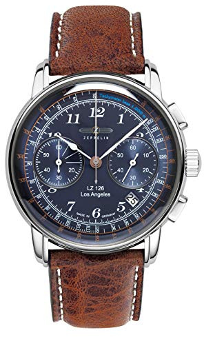 Zeppelin Herrenuhr mit Lederband Serie LZ126 Los Angeles Chronograph Datum 7614-3