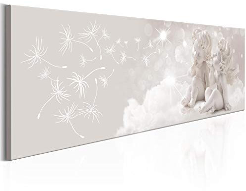decomonkey Bilder Engel 120x40 cm 1 Teilig Leinwandbilder Bild auf Leinwand Vlies Wandbild Kunstdruck Wanddeko Wand Wohnzimmer Wanddekoration Deko Wolken Pusteblume weiß Romantih