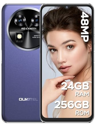 OUKITEL C37 Smartphone Offerta, 24GB RAM+256GB ROM(1TB TF), 6.6 2K FHD+ Telefono Cellulare, Fotocamere 48MP+ 32MP, Android 13 Smartphone, 5150mAh, 4G Dual SIM, WiFi/GPS/Face ID/OTG-Viola
