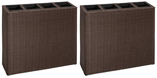 vidaXL 2X Hochbeet mit 4 Töpfen Blumenkübel Blumentopf Pflanzkübel Sichtschutz Pflanzgefäß Blumenkasten Pflanztopf Poly Rattan Braun