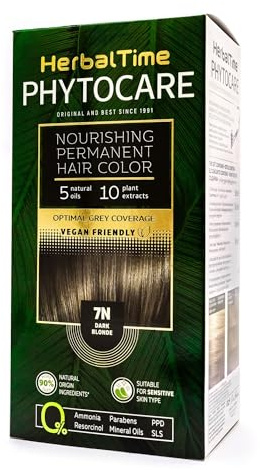 Phytocare Permanente Haarfarbe Dunkelblond 7N - 124.5 ml | Ohne Ammoniak, PPD und SLS | Haarcoloration mit natürlichen Ölen | Ideal für empfindliche Kopfhaut