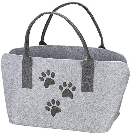 Dreamlight Praktische Shopping-Bag Hundetazen aus Filz-Stoff Einkaufstasche mit Henkel Einkaufskorb Faltbare Kaminholztasche zur Aufbewahrung von Holz vielseitige Tragetasche Farbe grau 25x40x26 cm