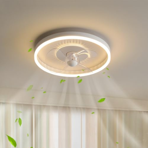 HYKISS LED Ventilateur De Plafond Dimmable Invisible Plafonnier Ventilateur Moderne Vitesse du Vent Réglable Ventilateur De Luminaires pour Salon Restaurant Chambre Éclairage Fan Lampe Ø50CM,Marron
