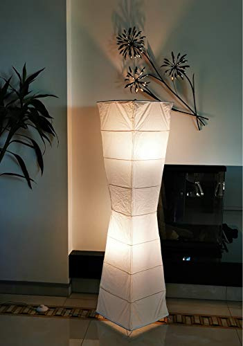 Trango 1209 Modern Design Stehlampe *HANDMADE* Reispapier Lampe in Weiß Eckig mit kurvigen Form *LADY* Stehleuchte 125cm Hoch, Wohnzimmer Deko Lampe, Stehlampe mit Lampenschirm ohne Leuchtmittel