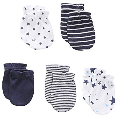 Chamie Baby Cotton Scratch Mittens-5 Pairs for Baby Boys Girls Newborn, 0-6 Months