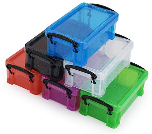 BSTKEY Set of 6 Colors Plastic Storage Boxes Storage Case, Clear Stationery Box Organizer Pencil Case Jewelry Storage Box Container Mini Box with Lid, 0.28L