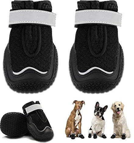 Hundestiefel, atmungsaktive Hundeschuhe, Hundeschuhe mit reflektierender, robuster rutschfester Sohle und rutschfester Welpenpfotenschutz mit Gummisohle zum Wandern und Laufen