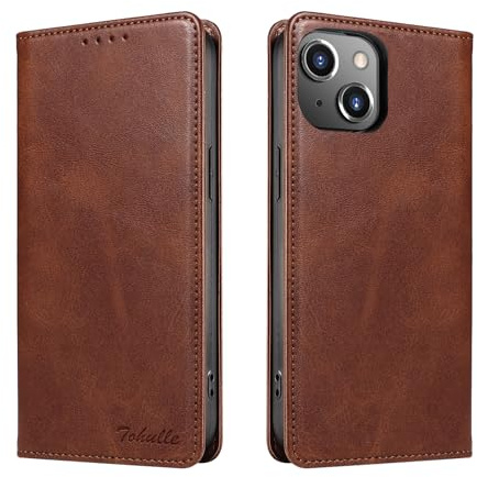TOHULLE for iPhone 12 Case, Premium PU Leather Wallet Case with Card Holder Kickstand Built-in Magnetic Closure Flip Folio Phone Cover for iPhone 12 - Coffee Brown