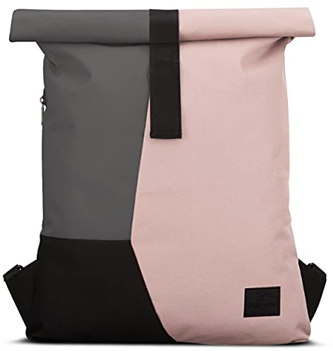 Sac à Dos Roll Top Rose-Gris – Sac de Sport JOHNNY URBAN Oskar Femmes & Hommes Conçu de Bouteilles en Plastique Recyclé - Sac de Voyage Rolltop Multicolore - Sac de Gym Moderne Résistant à l'eau