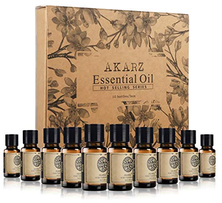 AKARZ Hots 10x10ML Sets Ätherische Öle Sandelholz, Moschus, Lavendel, Jasmin, Rose, Patchouli, Ylang Ylang, Vanille, Eukalyptus, Myrrhe Ätherisches Öl für Spa, Gesichtspflege, Massage, Aromatherapie