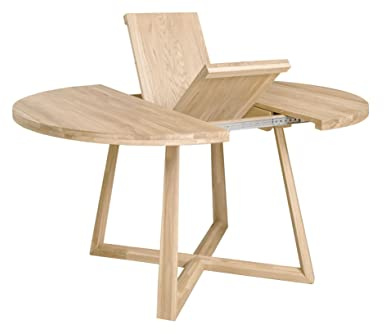 Nordic Story Esstisch Moby (rund, ausziehbar) • Tisch mit gekreuzten Beinen • Massivholz (Eiche) • Eiche Gebleicht • Runder Ausziehtisch (100-130 x 100 x 75 cm)