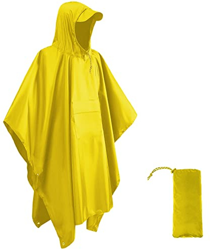 HYCOPROT Poncho de Pluie Imperméable Multifonctionnel 3 en 1, Léger 210T Oxford Réutilisable Cape de Pluie Avec Capuche, Poncho Avec Poche Poitrine pour Voyage, Randonnée, Camping, Pêche