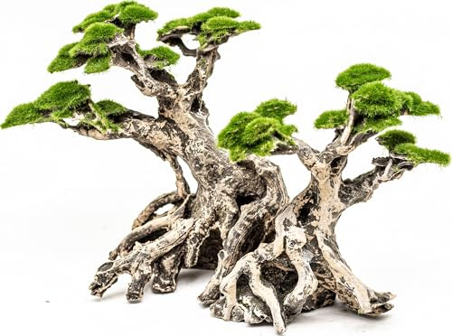 Novelsite Fish Tank Decor- Bonsai Trees with Faux Moss- Aquarium Rocks Aquascaping- Made of Sandstone, Goldfish Betta Fish Tank Decorations Hides Accessories