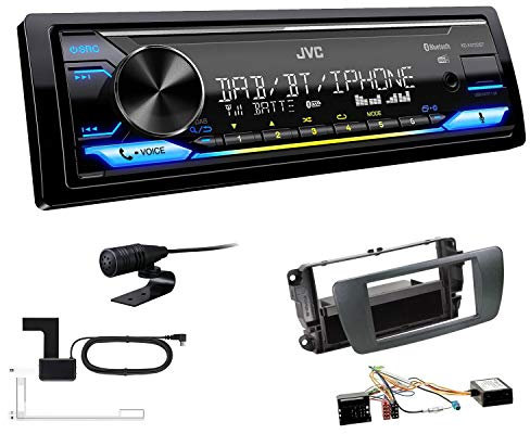 JVC KD-X472DBT 1-DIN Autoradio Bluetooth USB inkl DAB Antenne Einbauset passend für Seat Ibiza IV Ibiza IV ST ab 2008 azabacheschwarz inkl Canbus