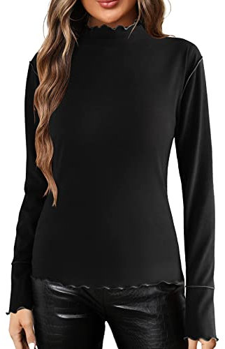 Thermoshirt Rollkragenpullover Einfarbig Thermounterwäsche Oberteil Damen Stehkragen Thermounterhemd Damen Eng Unterziehshirt Rollkragen Gerippt Slim Fit Dünn Pulli Langarm Unterhemd