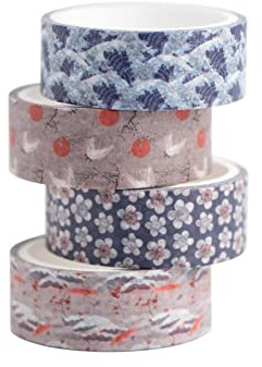 Grupo Erik Hokusai 4 Rollen Washi Tape Set - Scrapbook Klebeband Bunt - Washi Tape Set - Dekoratives Abdeckband - Scrapbook Zubehör Geschenkpapier, 3M, Blau