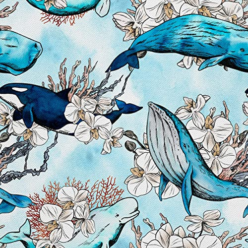 HEKO PANELS Stoff Oxford wasserdicht, Blauwale Orcas, 1 Meter 155 x 100 cm | Dekostoffe zum Nähen und Handwerken, blickdichte Möbelstoffe, Nähstoffe DIY, als Meterware erhältlich
