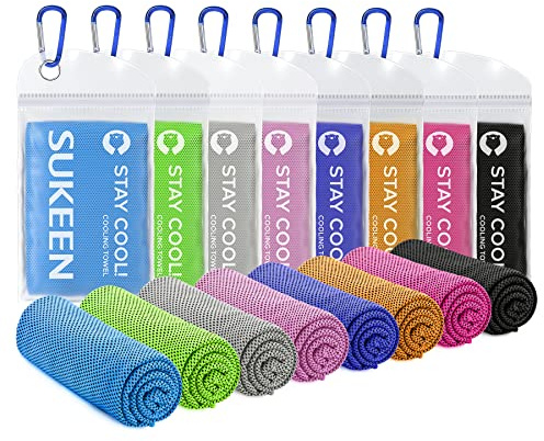 Sukeen Kühlendes Handtuch, Kühlhandtuch 8er Set 100 x 30 cm | Ice Cooling Towel für Hals und Gesicht, Kühlendes Sporthandtuch für Fitness, Gym, Golf, Yoga, Strand, Camping