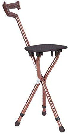 ANIFM Gehstock mit Sitz, Gehstock, Stuhl, Gehstock für ältere Menschen, dreibeiniger Klapphocker, rutschfest, braun Comfortable Anniversary