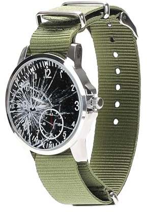 ASVP Shop Montre Joel's Broken - Bracelet Vert - Travail complet - Avec 3 autocollants pour créer le faux look cassé - Parfait pour le cosplay, vert, Militaire