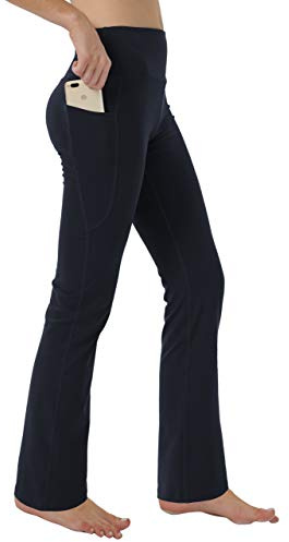 Fiita Damen High Waist Bootcut Yoga Hose mit Taschen Bauchkontrolle Workout Laufhose Lange Bootleg Flare Hose in Schwarz XX-Large