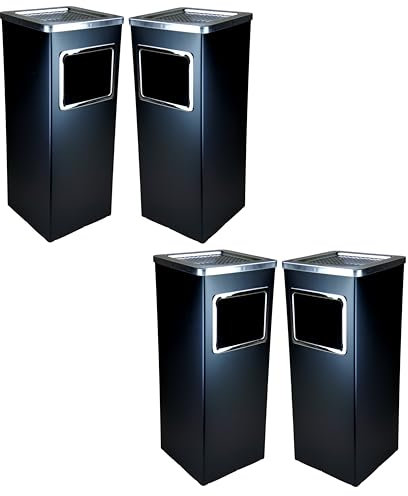 4 Stück Standaschenbecher außen mit Inneneimer | 61,5 x 23 x 23 cm Outdoor Standascher mit Abfalleimer für draußen und drinnen | rechteckiger Aschenbecher in schwarz freistehend für Außenbereich