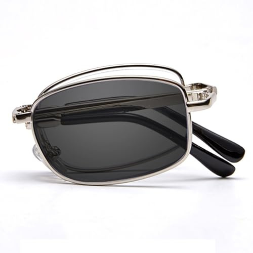 NILZA Klappbare Lesesonnenbrille Photochrome Lesebrillen Progressive Sonnenleser Lesehilfe Bifokal Sonnenbrille Computerbrille Unisex (Color : Silver, Size : 2.0X)