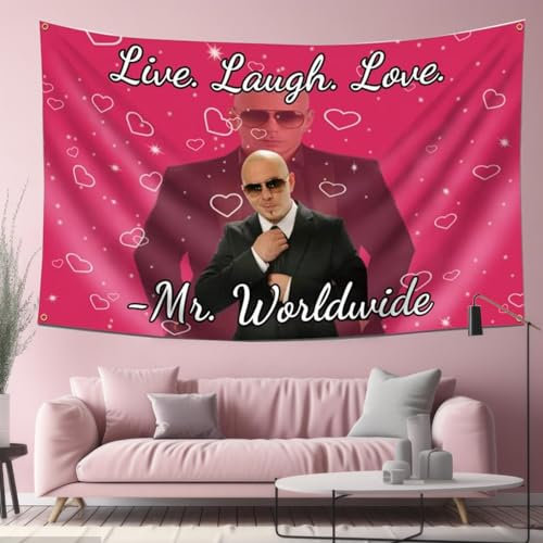 Myqiqi Mr Worldwide Tapisserie, Live Laugh Love, lustiger Wandteppich mit Metallringhaken, für Innen- und Außenbereich, Wandbehang, Dekoration (90 x 150 cm)