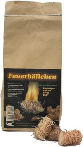 Feuerbällchen - das Original - zum Anzünden von Kachelofen, Kamin, Herd, Grill, Lagerfeuer -2 Tüten mit je 0,5 kg (ca. 40 Stück pro Tüte)