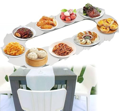 360° Manual Swivel Adjustable Dining Table - Non-Slip Food Serving Train Dining Table Turntable - Large Serving Platter - Reusable Rotating Tray - Ideal for Dining Room Party ,White-1.8m/5.91ft