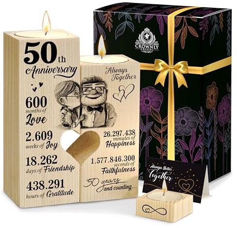 CROWNLY CRYSTAL® 50th Wedding Anniversary Personalised Couples Gift Candles