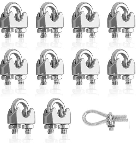 YEYIT Clip per Cavo Metallico Serracavo Acciaio M5 Morsetto per Cavo 10 Pezzi morsetto cavo acciaio Morsetti per Fune Metallica a Forma per Bullone a Forma di U per Cavo morsetti fili panni