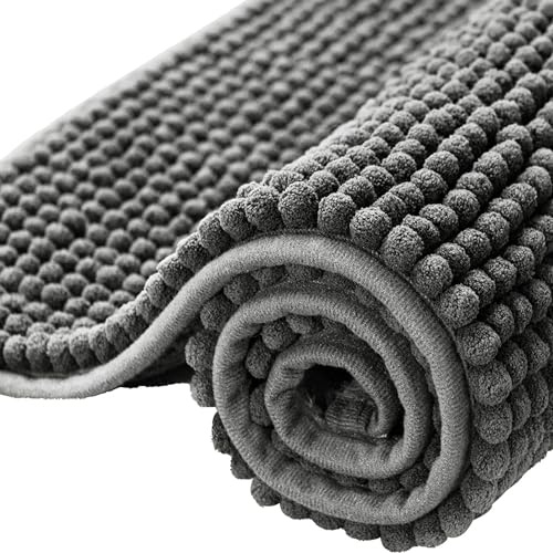 BedLooms Bath Mat Non Slip Anti Mould 50 x 80 cm – Grey Chenille Bah Mats for Bathroom -Super Absorbent Machine Washable Soft & Fluffy Bathmat