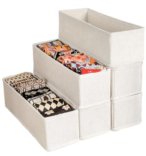 MURRI&MURRDI Faltbare Mini Schubladen Organizer für Kleidung, 6 Stück, Kleine Stoff Schubladen Organizer Korb für Kinderzimmer, Stoff Organizer für Socken Unterwäsche Gürtel (6 Hellbeige)