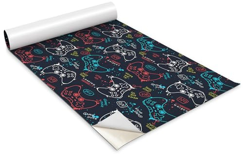 Wallfluent Hochwertige Dekofolie Tapete Selbstklebende Für Möbel Tisch Schrank Tür Küchenfronten Küchenfolie Deko für Möbel Klebefolie Möbelfolie 100x50cm - Konsolenpads Gaming-Muster