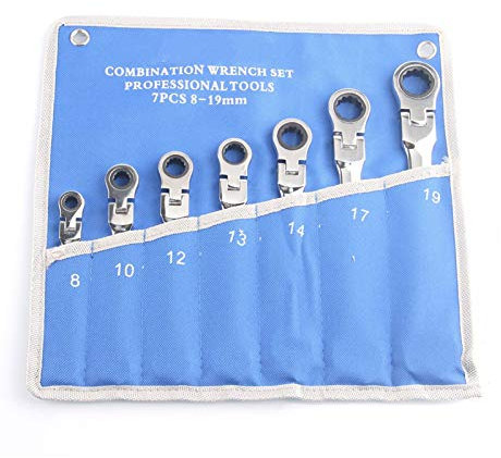 Llaves Fijas,Llaves Combinadas 8-19mm Llave de trinquete Conjunto de Herramientas Llaves de carraca de 72 dientes Multiherramientas Cabeza mate o con el espejo polaco Roll-up de la bolsa(Mirror Polish