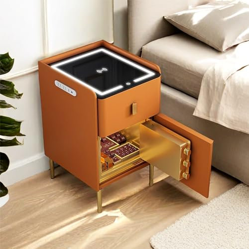LED Smart Bedside Table With Invisible Safe, Wireless Charging Station & USB Charging - Multifunction Nightstand For Bedroom