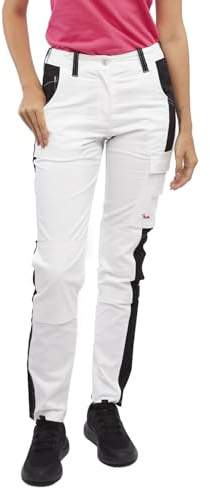 strongAnt Pantalones de Trabajo Mujer Blancos Stretch Completo para Pintora con Bolsillos para Rodilleras - Blanco, Talla: 36