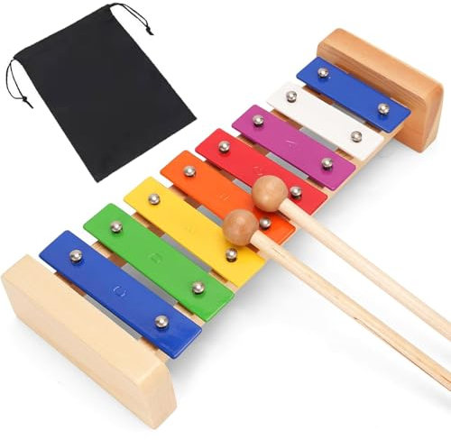 Xylophon Glockenspiel Aus Holz, Buntes Musikinstrument Für Erwachsene Und Kinder, Inklusive 2 Schlägel, Geeignet Die Oben Genannten Xylophon Kinder 1 Jahr, 8 Töne Für Kreativen Musikspaß