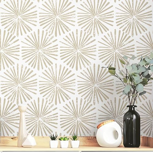 Safiyya 118x17.3 Peel and Stick Wallpaper Boho Contact Paper Peel and Stick Wall Paper Modern Self Adhesive Removable Wallpaper Beige Geometric Wallpaper for Bedroom Covering Vinyl Rolls