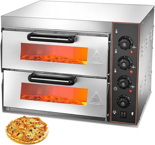 CNPRAZ Four à Pizza électrique Double Couche 3000 W, Machine à Pizza Commerciale de 16, Grille-Pain Polyvalent de 40 L avec Pierre à Pizza et minuterie, Four Grille-Pain à tiroir,