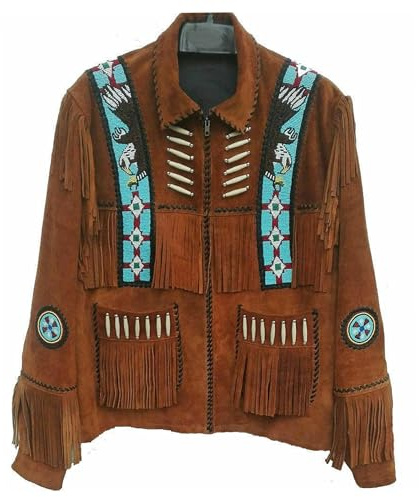 Rumble Products Giacca da uomo tradizionale occidentale nativo americano marrone giacca in pelle stile cowboy con frange giacca per uomo, Marrone, XX-Large