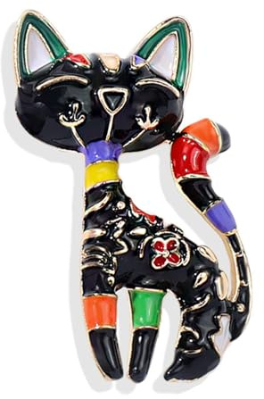 Wendalern Épingle Broche Chat Strass Diamant Cristal Chaton Émail Animal Classique Badges Costume Pull Écharpe Accessoires Bijoux pour Femmes Animaux de Compagnie Noir