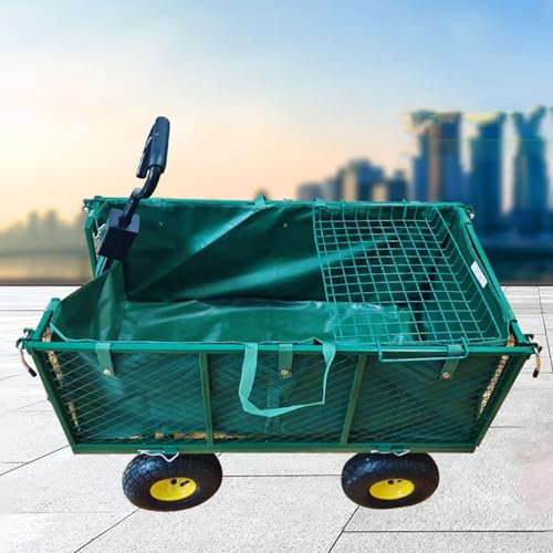 EPTWALS Carrello da Giardino Verde, Carrello Porta Attrezzi A 4 Ruote, Carrello Pieghevole in Acciaio A Rete con Lati E Pneumatici Rimovibili, Supermercato Negozio di Fiori