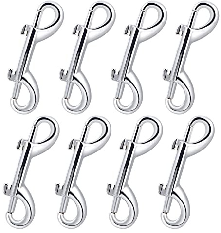 Doppelhaken mit Karabinerhaken, 8 Stück, 8,9 cm (3,5 Zoll), doppelseitige Bolzen, vernickelt, Zinklegierung, zum Tauchen, Haken für Hundeleine, Schlüsselanhänger, Camping im Freien, silberfarben