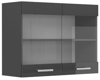 Vicco Küchenglasschrank R-Line, Anthrazit Hochglanz, 80 cm | 2 Türen · 1 Einlegeboden · Tiefe – 31 cm · ✓ Frei kombinierbar · ✓ Alles im Blick