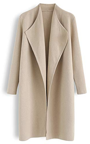 CHICWISH Women's Classy Light Tan Open Front Knit Coat Cardigan, Size XS-S